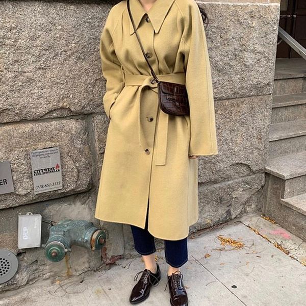 women's wool & blends 2021 winter long loose handmade high end double sided woolen overcoat women's lapel lacing belt plus size 10, Black
women's wool & blends 2021 winter long loose handmade high end double sided woolen overcoat women's lapel lacing belt plus size 10, Black