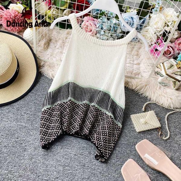 women halter tank sleeveless backless knitted hollow out colorblock slim vest 2020 summer new female elegant striped 1, White
women halter tank sleeveless backless knitted hollow out colorblock slim vest 2020 summer new female elegant striped 1, White