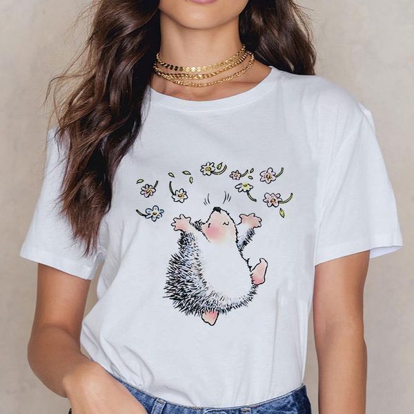 new t-shirt female hedgehog with floral tshirt loose summer tee shirt female easy matching round neck t-shirts, White
new t-shirt female hedgehog with floral tshirt loose summer tee shirt female easy matching round neck t-shirts, White