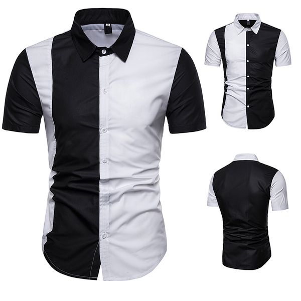 an& striped loose solid printed shirts slim fit beach fashion casual brand blouse retro shirt men's short sleeve shirt, White;black
an& striped loose solid printed shirts slim fit beach fashion casual brand blouse retro shirt men's short sleeve shirt, White;black