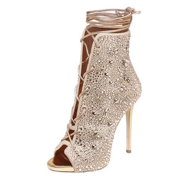 new selling gold crystal embellished high heel boots 2020 open toe lace-up gladiator sandal boots woman ankle boot, Black
new selling gold crystal embellished high heel boots 2020 open toe lace-up gladiator sandal boots woman ankle boot, Black