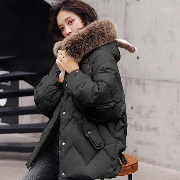 ftlzz winter women ear hooded loose down parkas natural fur collar 90% white duck down coat thick warm oversize outwear1, Black
ftlzz winter women ear hooded loose down parkas natural fur collar 90% white duck down coat thick warm oversize outwear1, Black