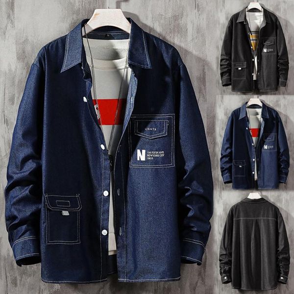 sleeve loose shirts contra men's casual fashion patchwork denim lapel pockets long sleeve shirt blous w808, White;black
sleeve loose shirts contra men's casual fashion patchwork denim lapel pockets long sleeve shirt blous w808, White;black