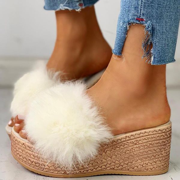 women slippers thick bottom sandals female footwear 2021 summer fluffy platform wedge heeled sandals ladies outside slides shoes, Black
women slippers thick bottom sandals female footwear 2021 summer fluffy platform wedge heeled sandals ladies outside slides shoes, Black