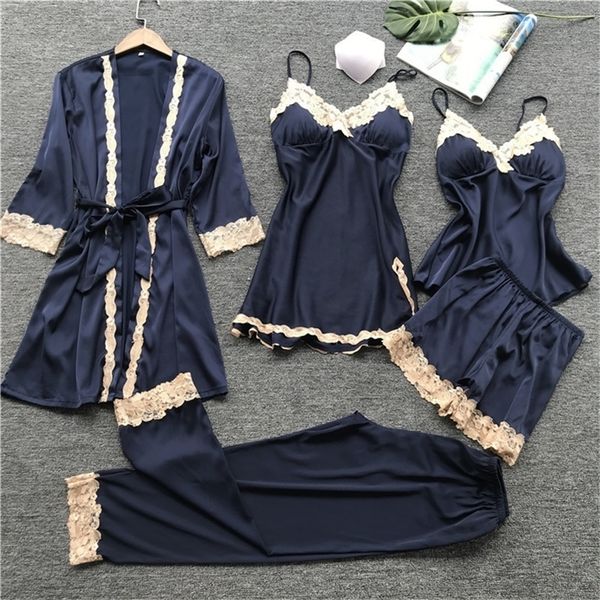 daeyard silk pajamas sets women lace robe pajama pants sleepwear spring summer 5pcs pyjamas nightwear elegant home clothes y200708, Black;red
daeyard silk pajamas sets women lace robe pajama pants sleepwear spring summer 5pcs pyjamas nightwear elegant home clothes y200708, Black;red