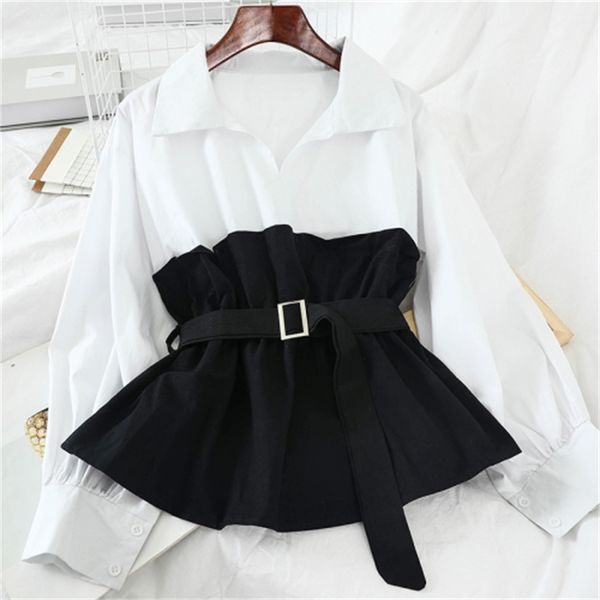 2021 new polo collar waist slimming ruffled fake two-piece versatile shirt skdr, White
2021 new polo collar waist slimming ruffled fake two-piece versatile shirt skdr, White