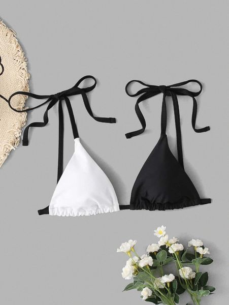 color block tie shoulder bikini e3r6#, White;black
color block tie shoulder bikini e3r6#, White;black
