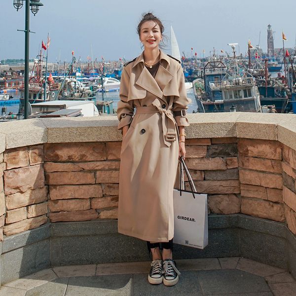 2021 new women's trench coat khaki spring new lapel releases korean double breasted female long jacket kq1 dua3, Black;brown
2021 new women's trench coat khaki spring new lapel releases korean double breasted female long jacket kq1 dua3, Black;brown