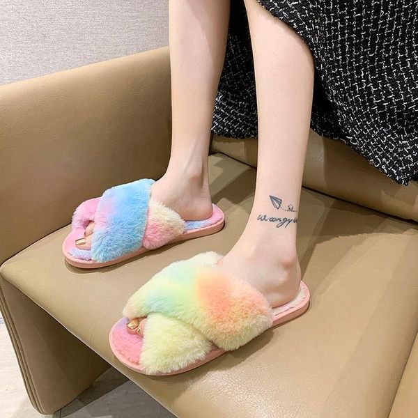 designer rainbow ladies indoor fur slides women's winter autumn short plush shoes girls home slippers, Black
designer rainbow ladies indoor fur slides women's winter autumn short plush shoes girls home slippers, Black