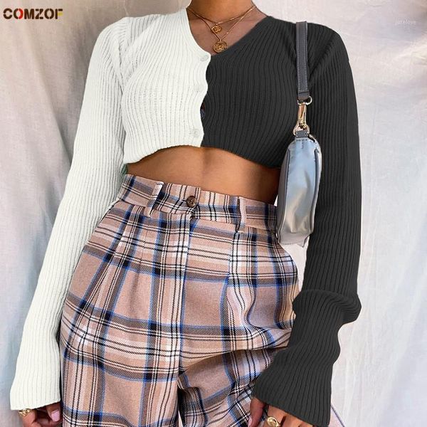 black white patchwork women cropped cardigan long sleeve v-neck sweater autumn casual knitting clothing donna maglioni1
black white patchwork women cropped cardigan long sleeve v-neck sweater autumn casual knitting clothing donna maglioni1