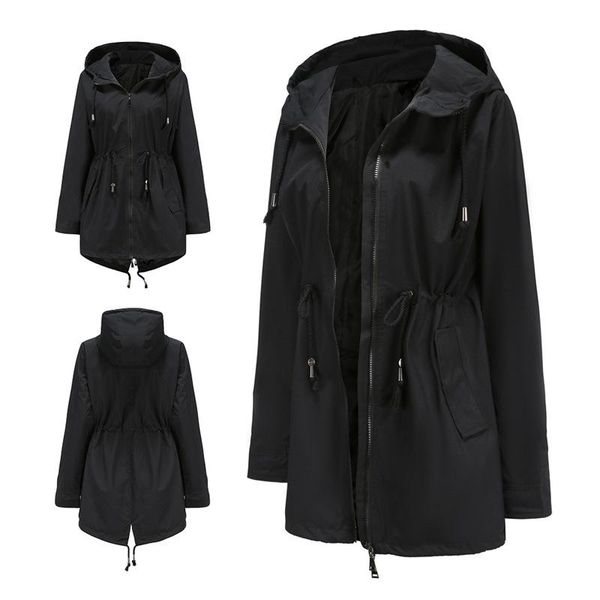new mid-length coat waterproof and windproof hooded slim waist windbreaker women zipper jacket women casual coat, Black
new mid-length coat waterproof and windproof hooded slim waist windbreaker women zipper jacket women casual coat, Black