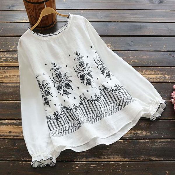 vintage casual blouse women o neck long sleeve blusas 2020 autumn embroidery shirts female blusas tunic chemise 5xl, White
vintage casual blouse women o neck long sleeve blusas 2020 autumn embroidery shirts female blusas tunic chemise 5xl, White