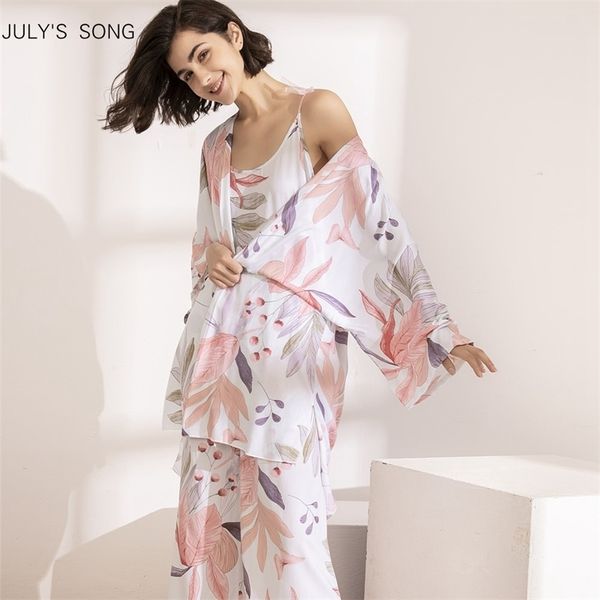 july's song 3 pcs women pajamas set viscose floral printed female pyjama loose elegant pink leave female nightwear spring summer lj2008, Black;red
july's song 3 pcs women pajamas set viscose floral printed female pyjama loose elegant pink leave female nightwear spring summer lj2008, Black;red