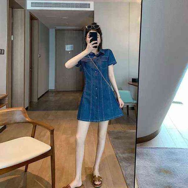 casual dresses 2022 summer light wind short sleeved denim dresses with small waist dign and fashionable fried street skirt, Black;gray
casual dresses 2022 summer light wind short sleeved denim dresses with small waist dign and fashionable fried street skirt, Black;gray