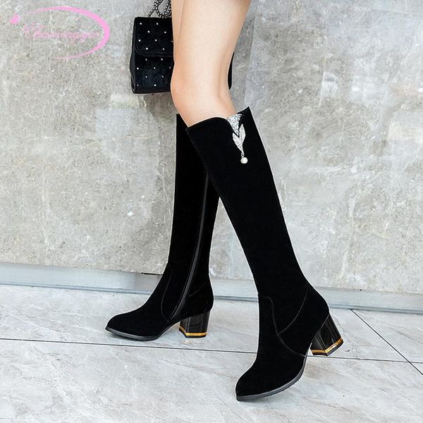 boots party style round toe flock knee-high fashion crystal beading black high-heeled chunky riding women's shoes big size
boots party style round toe flock knee-high fashion crystal beading black high-heeled chunky riding women's shoes big size