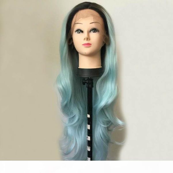 fashion long blue synthetic lace fron wig women's hair high temperature wig, Black
fashion long blue synthetic lace fron wig women's hair high temperature wig, Black