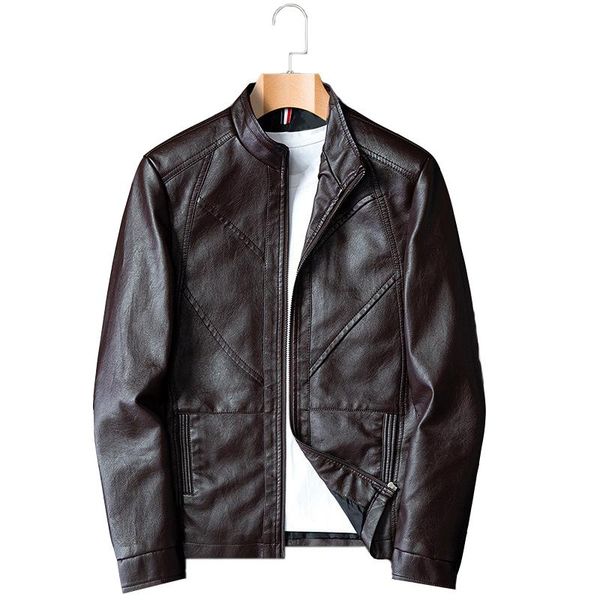 men's fur & faux mens leather jackets spring casual stand collar motorcycle pu jacket coat outerwear male clothing jaqueta de couro, Black
