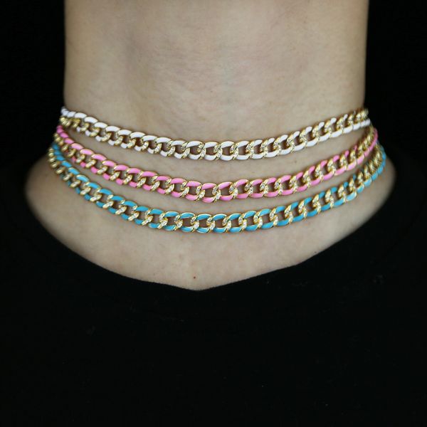 2021 new colorful women girl jewelry gold metal white cz 7mm width neon enamel cuban chain choker necklace bulk, Silver
2021 new colorful women girl jewelry gold metal white cz 7mm width neon enamel cuban chain choker necklace bulk, Silver