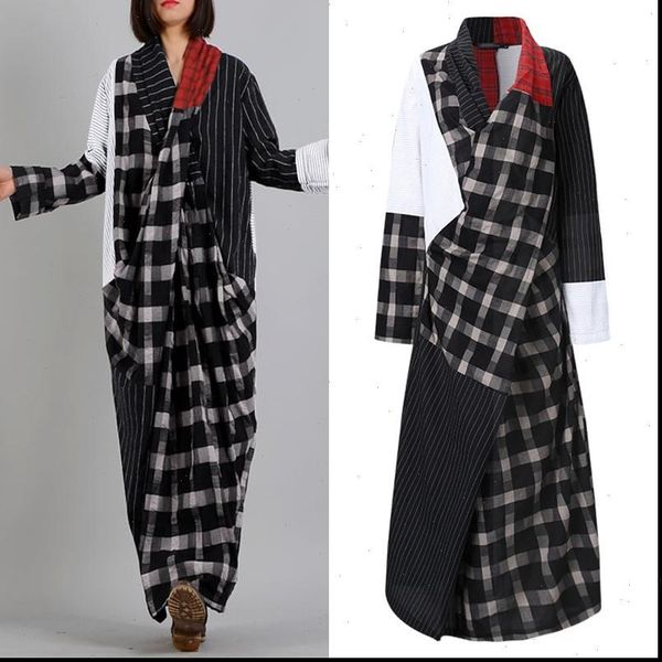 oversized asymmetrical dress woman spring sundress casual long sleeve plaid vestidos female v neck patchwork retro robe, Black;gray
oversized asymmetrical dress woman spring sundress casual long sleeve plaid vestidos female v neck patchwork retro robe, Black;gray