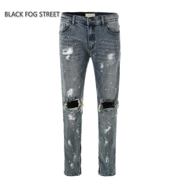 black fog street classic wash to do old damage jeans men's zippers skinny slim fit holes style splashed ink cotton denim ripped, Blue
black fog street classic wash to do old damage jeans men's zippers skinny slim fit holes style splashed ink cotton denim ripped, Blue