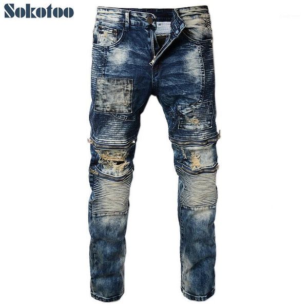 special price men's vintage pleated holes ripped biker jeans for motorcycle patch zipper distressed washed denim pants size 361, Blue
special price men's vintage pleated holes ripped biker jeans for motorcycle patch zipper distressed washed denim pants size 361, Blue