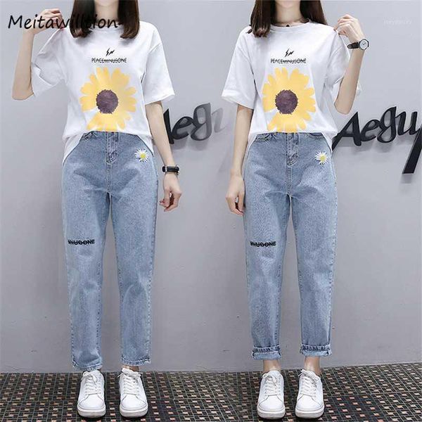 new short sleeve white t-shirt + high waist denim trousers two pieces sets 2020 summer printed tee suits casual jeans set1
new short sleeve white t-shirt + high waist denim trousers two pieces sets 2020 summer printed tee suits casual jeans set1