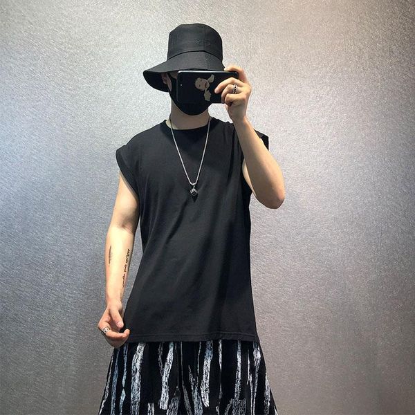 men' tank dark original side split personality solid color sweat vest summer trend loose sleeveless wide shoulder all-match top, White;black
men' tank dark original side split personality solid color sweat vest summer trend loose sleeveless wide shoulder all-match top, White;black