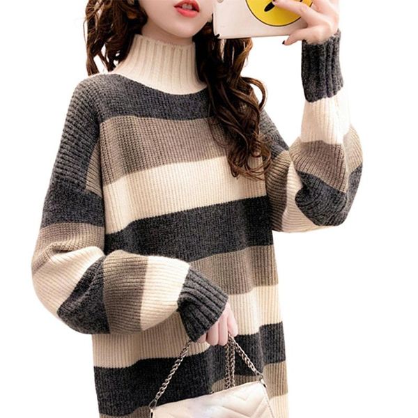 mock neck sweater striped autumn winter casual turtleneck long sleeve korean style coffee vintage retro female sweaters pullover, White;black
mock neck sweater striped autumn winter casual turtleneck long sleeve korean style coffee vintage retro female sweaters pullover, White;black