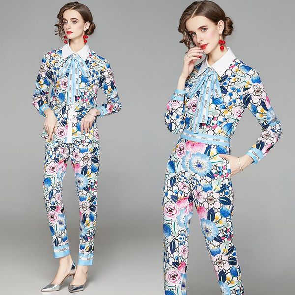 spring summer fall runway 2 piece womens sets retro vintage print collar bow tie long sleeve shirt blouse pant suits outfits, Gray
spring summer fall runway 2 piece womens sets retro vintage print collar bow tie long sleeve shirt blouse pant suits outfits, Gray