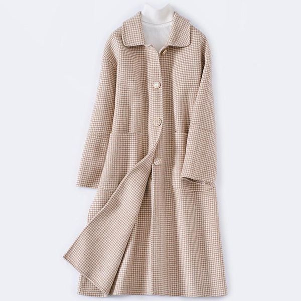 women's wool & blends autumn and winter 2021 double faced cashmere coat fashionable plaid thickened warm medium length a280, Black
women's wool & blends autumn and winter 2021 double faced cashmere coat fashionable plaid thickened warm medium length a280, Black