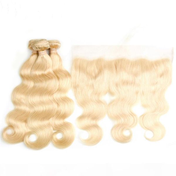 peruvian virgin hair straight body wave with 13*4 ear to ear lace frontal with baby hair 613 blond hair bundles with lace closure, Black;brown