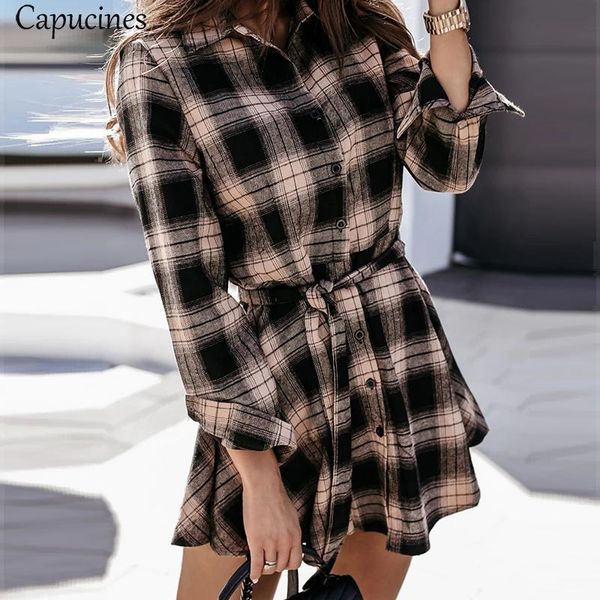 capuciens new 2021 spring autumn plaid shirt dress women long sleeve button belted slim a line casual mini dresses for party, Black;gray
capuciens new 2021 spring autumn plaid shirt dress women long sleeve button belted slim a line casual mini dresses for party, Black;gray