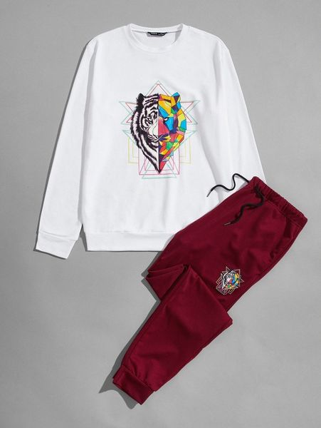 men tiger & geo print pullover and sweatpants set x3bt#, Gray
men tiger & geo print pullover and sweatpants set x3bt#, Gray
