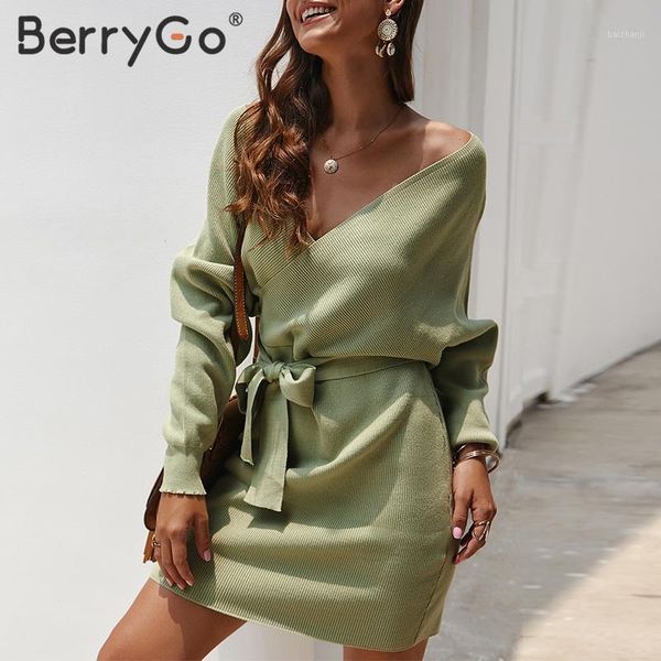 berrygo v-neck women sweater dress elegant ladies autumn winter vintage short dress wrap high waist belt knitted1, Black;gray
berrygo v-neck women sweater dress elegant ladies autumn winter vintage short dress wrap high waist belt knitted1, Black;gray