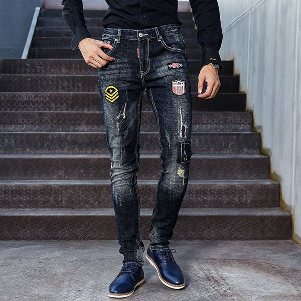 2021 new fashion streetwear retro black blue elastic slim fit ripped men patches designer punk pants hip hop jeans homme d6iu
2021 new fashion streetwear retro black blue elastic slim fit ripped men patches designer punk pants hip hop jeans homme d6iu
