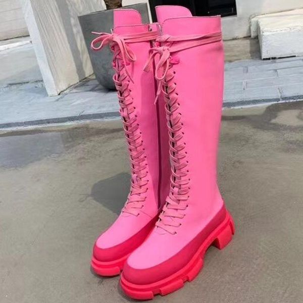 pink platform knight women boots cross tied thick sole knee high boots handsome genuine leather winter combat botas mujer, Black
pink platform knight women boots cross tied thick sole knee high boots handsome genuine leather winter combat botas mujer, Black
