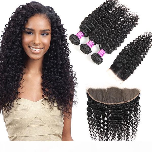 wholesale brazilian virgin hair vendors deep wave 3 bundles with lace closure frontal indian peruvian mongolian human hair extensions wefts, Black
wholesale brazilian virgin hair vendors deep wave 3 bundles with lace closure frontal indian peruvian mongolian human hair extensions wefts, Black