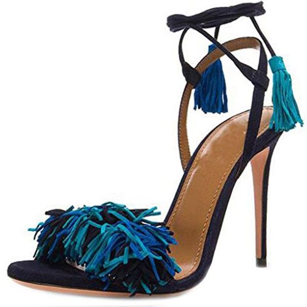 women shoes fringe sandals lace up high heels slingback pumps ankle ties tassels thin heels 12cm dress shoes, Black
women shoes fringe sandals lace up high heels slingback pumps ankle ties tassels thin heels 12cm dress shoes, Black