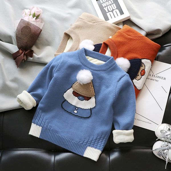 boys' 2020 autumn winter plush t-shirt pullover christmas sweater thickened children's top, Blue 
boys' 2020 autumn winter plush t-shirt pullover christmas sweater thickened children's top, Blue