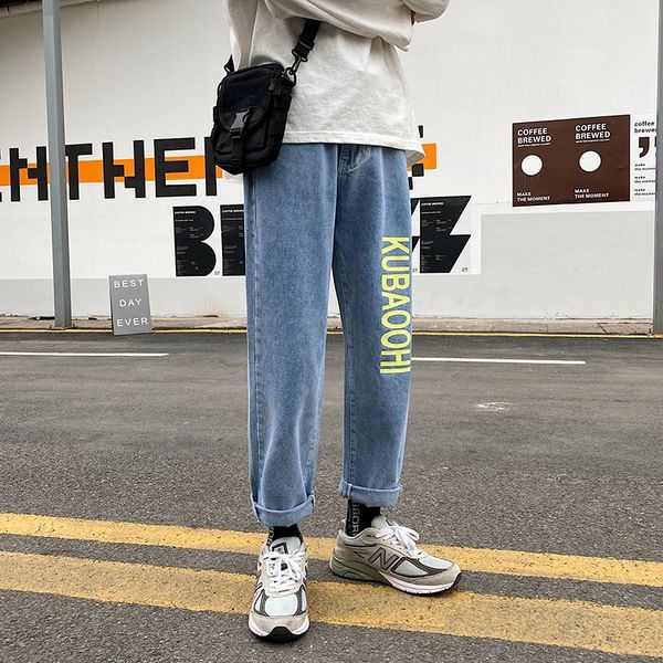 spring new men's korean and jeans loose straight pants trend letter printed straight leg jeans q7nv2, Blue
spring new men's korean and jeans loose straight pants trend letter printed straight leg jeans q7nv2, Blue