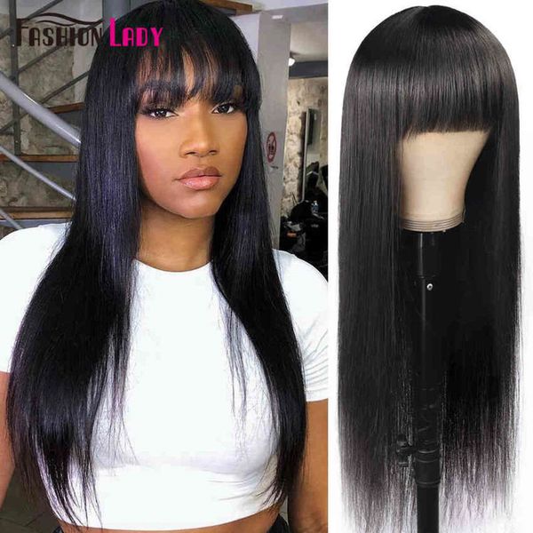 with bangs straight brazilian s for women fringe remy hu hair gluels machine bang wig, Black
with bangs straight brazilian s for women fringe remy hu hair gluels machine bang wig, Black