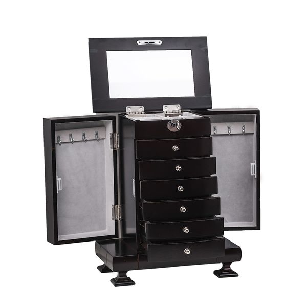 6 drawers 7 layers wooden jewelry storage box dressing table finishing box jewelry display cabinet with double door brown, Black;white
6 drawers 7 layers wooden jewelry storage box dressing table finishing box jewelry display cabinet with double door brown, Black;white
