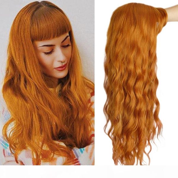 long orange purple brown black gold women's wigs with bangs water wave heat resistant synthetic wigs for african american women
long orange purple brown black gold women's wigs with bangs water wave heat resistant synthetic wigs for african american women