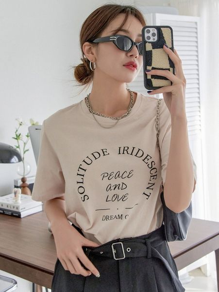 dazy letter graphic round neck tee j6iv#, White 
dazy letter graphic round neck tee j6iv#, White