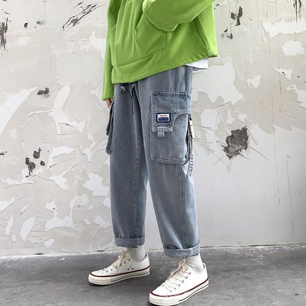 2019 autumn tide brand jeans male work cotton loose thick hong flavor bf straight nine points hip hop plaid black1, Blue
2019 autumn tide brand jeans male work cotton loose thick hong flavor bf straight nine points hip hop plaid black1, Blue