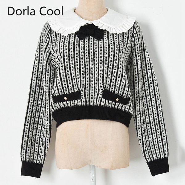 new 2021 female spring striped blouses bow peter necklace crocheted pullovers sweet girl chic short jumper 04xh, White;black
new 2021 female spring striped blouses bow peter necklace crocheted pullovers sweet girl chic short jumper 04xh, White;black