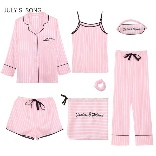 july's song pink women's 7 pieces pajamas sets emulation silk striped pyjama women sleepwear sets spring summer autumn homewear y2, Black;red
july's song pink women's 7 pieces pajamas sets emulation silk striped pyjama women sleepwear sets spring summer autumn homewear y2, Black;red