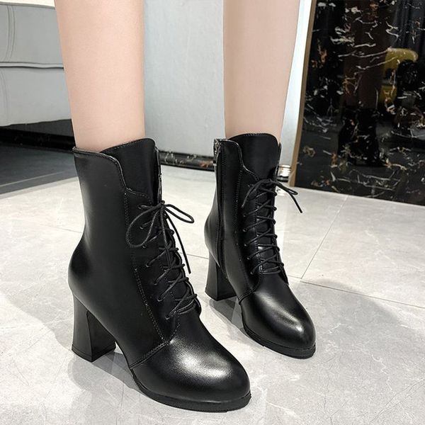 2021 new winter fashion ankle boots short plush mid heels ladies lace up botas mujer pu shoes waterproof pointed toe woman footwear qxp1, Black
2021 new winter fashion ankle boots short plush mid heels ladies lace up botas mujer pu shoes waterproof pointed toe woman footwear qxp1, Black