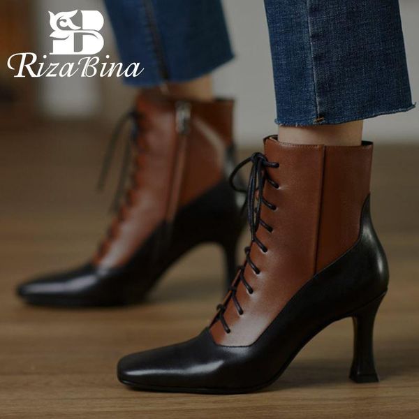 boots rizabina real leather size 33-42 women ankle cross strap zipper shoes thin heel mixed color square toe warm footwear, Black 
boots rizabina real leather size 33-42 women ankle cross strap zipper shoes thin heel mixed color square toe warm footwear, Black