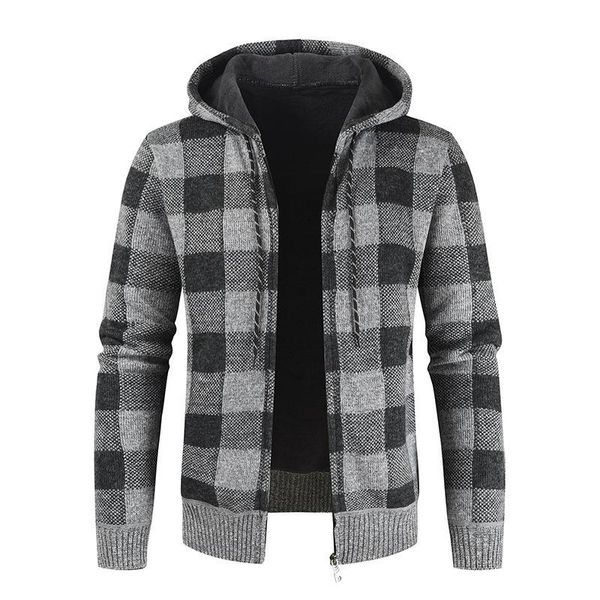 men's sweaters vintage stylish casual plaid jacket thick cotton coat men 2021 fashion hooded collar long sleeve warm outerwear, White;black
men's sweaters vintage stylish casual plaid jacket thick cotton coat men 2021 fashion hooded collar long sleeve warm outerwear, White;black